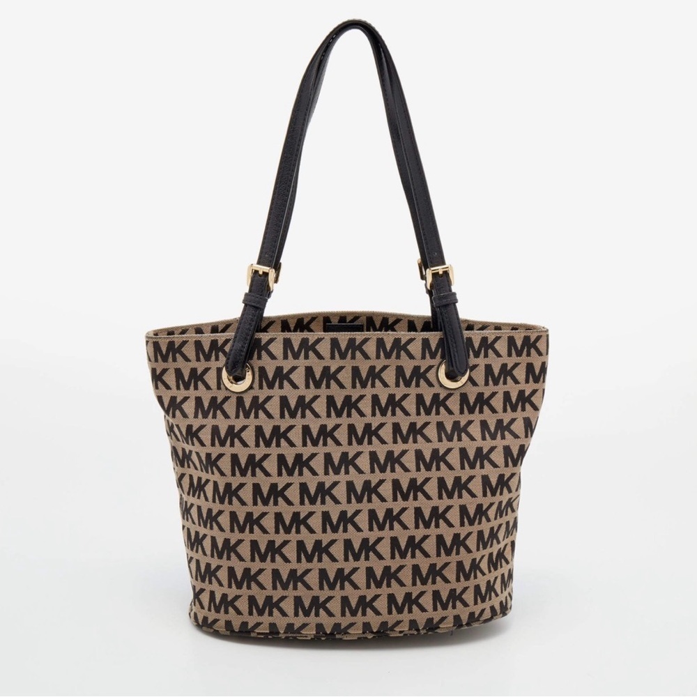 Michael Kors Monogram Tan and Black Jet Set Tote